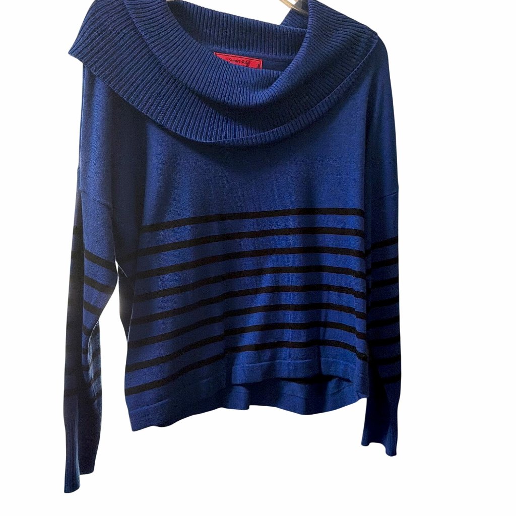 Sunset Rd Cowl Neck Cropped Striped Sweater Size L